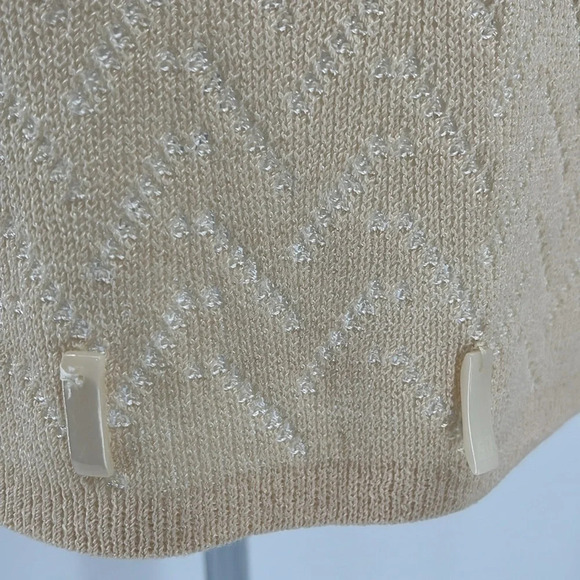 St. John Sport Boatneck Pointelle Knit Wool Blend Sweater in Tan - Size Large - Picture 3 of 12